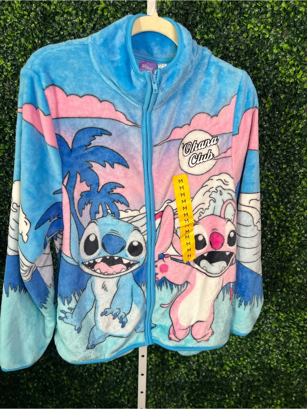 Disney Ohana Club Blue & Pink Plush Zip-Up Bomber Jacket